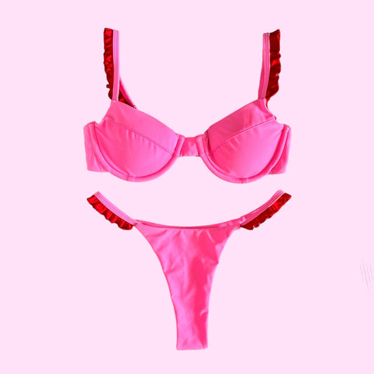 Calaya Underwire Bikini Set – Pink & Red | Nylon Elastane